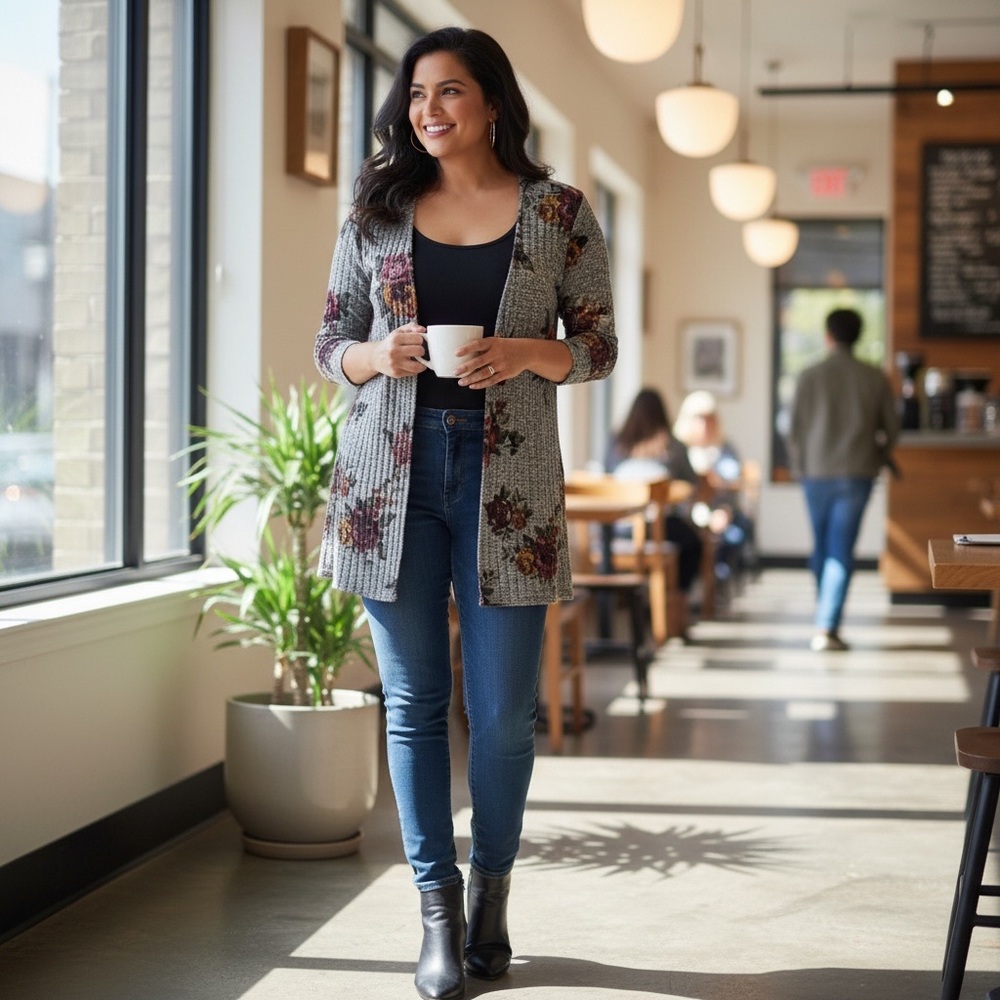 Apt. 9 Gray Floral Cardigan